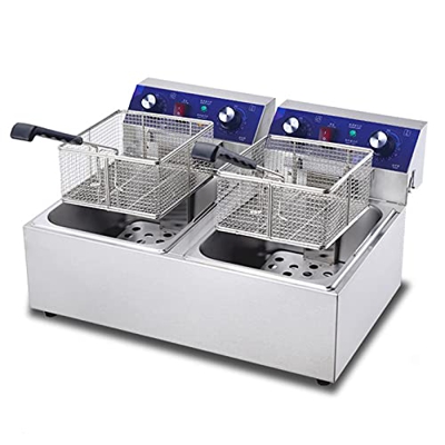 Freidora eléctrica de Acero Inoxidable de Alta Resistencia con Cesta 6000W Freidora eléctrica Comercial de encimera de Doble Tanque French Frie