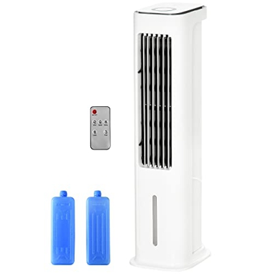 HOMCOM Enfriador de Aire 75W Altura 86 cm Oscilante con Control Remoto Depósito 5L Temporizador 12h y Pantalla LED Táctil Blanco