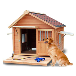 Casa De Madera Para Perros Estilo Cabaña Refugio Elevado Para Mascotas Con Terraza En El Porche, Techo De Asfalto, Perrera Al Aire Libre Resistente a  precio