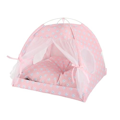 FJUAN Casa de Carpa de Mascotas Estilo Princesa, Cama de Nido de Cuevas Florales Lindo, casa de Cama de Mascotas portátiles con colchón Lavable extraí