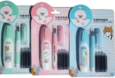 1 juego de pluma estilográfica borrable con 7 BluRefills set de escritura papelaria oficina suministros escolares regalos para niños niñas adultos (co