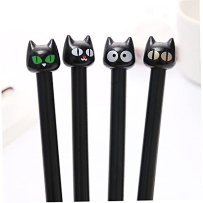 Yoyakie Gel Pen, 4pcs Cat Top Ink Gel Pens Stationery Pens School Office Office Gifts Black, Gel Pen