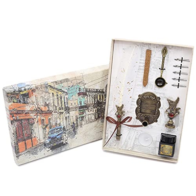 n/A Fountain Pen Set Vintage Sprinkling Gold Feather Pen Student Caligraphy Escribir Dip Lápiz Regalo de cumpleaños 5 Nib Quill (Color : H)