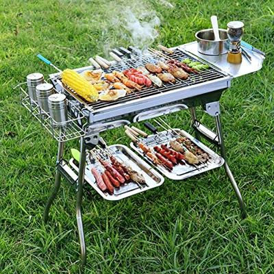 WXHN Parrilla de Barbacoa portátil para 4-6 Personas Parrilla de Barbacoa, Barbacoa de carbón para Acampar al Aire Libre Parrilla de jardín Utensilio 