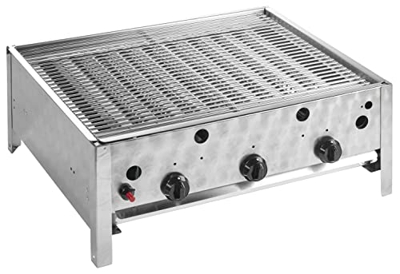 Barbacoa de gas de sobremesa de acero inoxidable, 3 quemadores x 3.5 kW, bandeja recogegrasa, mandos soft-touch, portatil, ideal para camping, plata