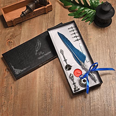 n/A 1 Set Feather Dip Fountain Fountain Pen Caligrafía Quill Vintage Pluma Pluma Conjunto Escribir Pluma Suministros 5 Nib (Color : F)