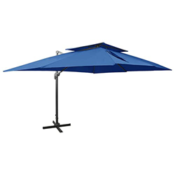 Sombrilla voladiza con cubierta doble, Mogou Parasol Terraza, Sombrilla Terraza Exterior, Sombrilla Playa, Parasol Exterior, Sombrilla De Jardín, azul precio