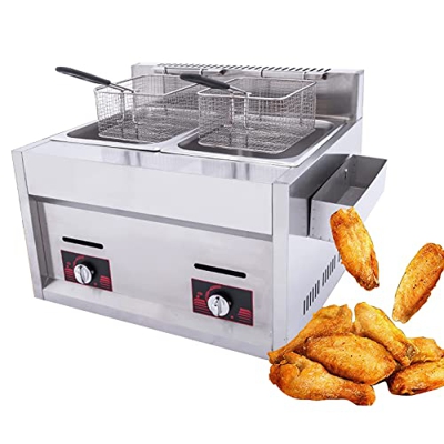 Freidora de Gas Grande de Dos cestas, freidora de encimera de Acero Inoxidable para Patatas Fritas de Pescado, hogar y Comercio de Turquía