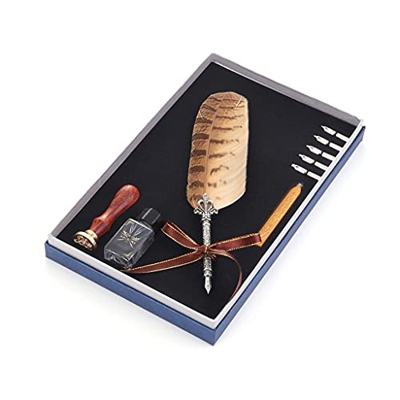 n/A Vintage Quill Fountain Pen Writing Ink Sello Wax Owl Pluma Pluma Regalo Caja de Regalo Set (Color : C)