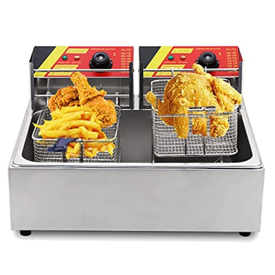 Freidora eléctrica Profesional 2500W + 2500W 12L Freidora de Acero Inoxidable con Temporizador y perillas de Temperatura para Comercial A