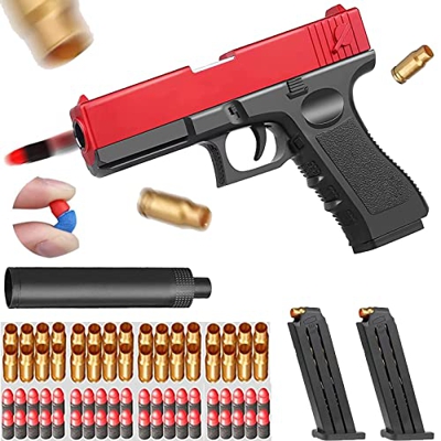 Yqz Shell Ejection Soft Bullet Toy Gun,Pistola De Juguete De Bala Suave con Cargador De ExpulsióN Y Silenciador,Pistola Realista De Juguete, NiñOs.