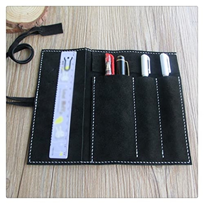 KAOROU Oficina de negocios Lápiz de cuero de gran capacidad Caseretro Fountain Pen Set Student Pen Cortina Multifuncional (Color : Black, Size : 17 * 