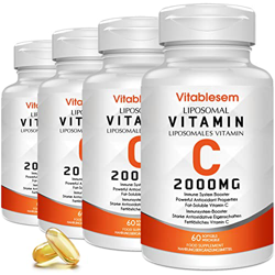 Cápsulas de vitamina C liposomal de 2000 mg (paquete de 4) - Ácido ascórbico vegano y sin gluten de alta resistencia - Suplemento antioxidante de apoy en oferta