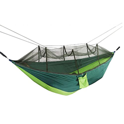 Hamaca para exteriores, doble paracaídas, hamaca con mosquitera, para camping, mosquitera, 260 x 140 cm, hamaca para exterior, jardín, camping, hamaca en oferta
