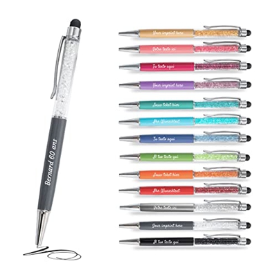 Bolígrafo metálico personalizable 2 en 1, Bolígrafo con tu texto personalizado con cristales integrados (12, Gris)