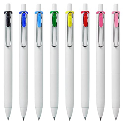 Uni-Ball UMN-S-05 - Bolígrafos retráctiles de tinta de gel, punta de 0,5 mm, barril blanco, uno de cada color, paquete de 8