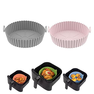 UUJJF 7.5 Inch Air Fryer Silicone Baking Tray, Air Fryer Silicone Pot, Reusable Non-Stick Air Fryer Silicone Basket, Air Fryer Silicone Liners, Food G