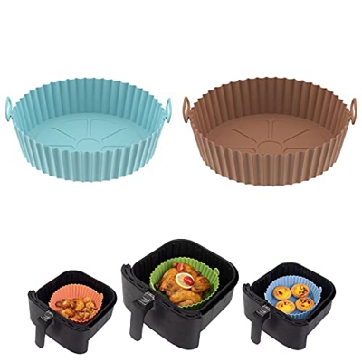 UUJJF 7.5 Inch Air Fryer Silicone Baking Tray, Air Fryer Silicone Pot, Reusable Non-Stick Air Fryer Silicone Basket, Air Fryer Silicone Liners, Food G