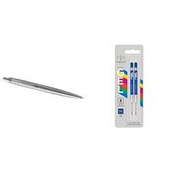 Parker Jotter XL bolígrafo | acero inoxidable monochrome | punta mediana | tinta azul | en estuche de regalo + Originals recambios de tinta de gel | R en oferta