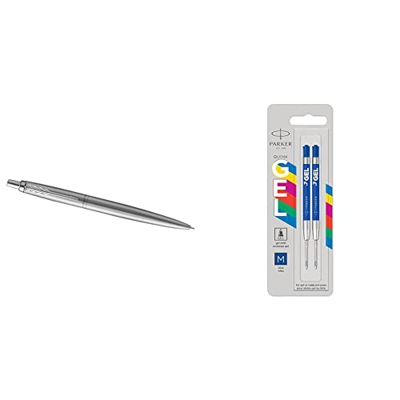 Parker Jotter XL bolígrafo | acero inoxidable monochrome | punta mediana | tinta azul | en estuche de regalo + Originals recambios de tinta de gel | R