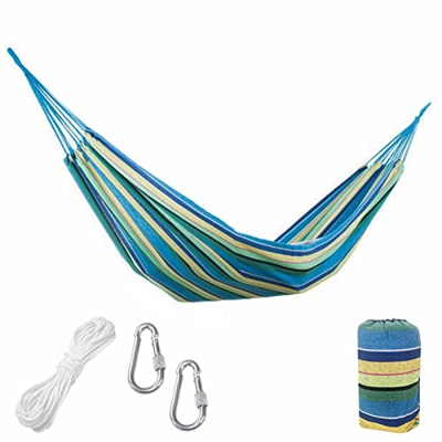 Hamaca Colgante para Jardin Exterior de 200x100cm y hasta 250kg Que Incluye mosquetones de Soporte y Bolsa de Transporte - Hamaca Tumbona de algodón L