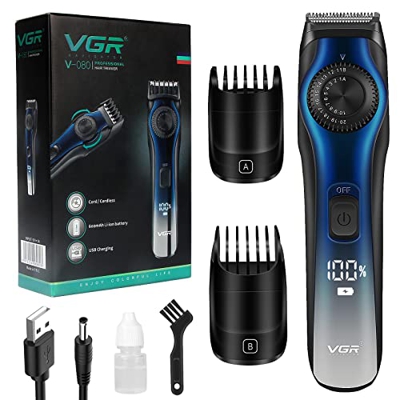 Cortapelos profesional VGR080 - Cortapelos para hombre eléctrico (38 ajustes de longitud, corte de precisión, corte de contorno suprent, pelo y corte 