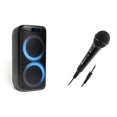 FREESOUND400 Ibiza Altavoz Activo AUTONOMO 400W con Bluetooth, USB, Micro-SD Y + NGS Singer Fire Micrófono Vocal Dinámico, Micrófono con Cable de 3 Me