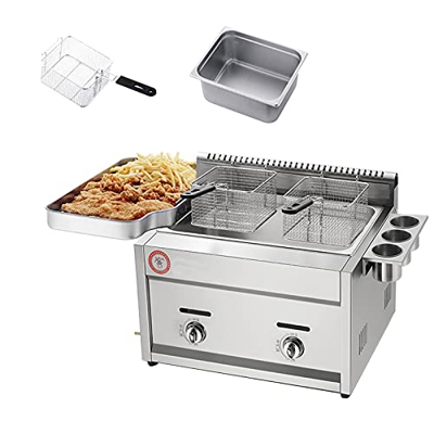 Freidora, Freidora De Gas Comercial, Cesta De Encimera De 12 L Freidora De Grasa Profunda De Acero Inoxidable Restaurante Papas Fritas Caseras con Con