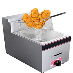 Freidora de gas de encimera comercial, freidora LPG de acero inoxidable, con control de temperatura y cesta de aceite extraíble, mango ergonómico Cool en oferta