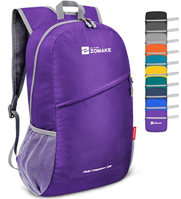 ZOMAKE Mochila Plegable Ligera 20L,Mochilas Pequeñas para Hombre Mujer,Mochilas Compacta para Viajar Senderismo(Púrpura)
