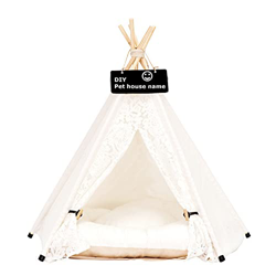 Scnbom Tienda de campaña Mascotas Perros Gatos Casas Tipi Colchón Cama para Pets Teepee Dog extraíble y Lavable (L:60X60X70CM,Encaje) en oferta