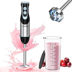 Batidora de mano FRESKO, 1200 W con 12 velocidades, botón TURBO, 2 cuchillas afiladas, vaso de 700ml con tapa, acero inoxidable, salsas, sopas, alimen en oferta