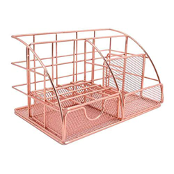 Organizador de escritorio de oro rosa para mujeres, accesorios de escritorio de suministros de oficina de malla, presenta 5 compartimentos + 1 mini ca en oferta