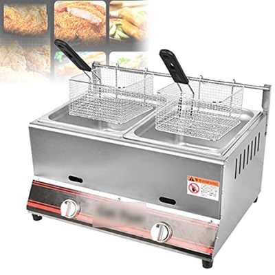 Freidora De Gas Comercial Freidora De Acero Inoxidable 6l / 12l Con Cesta Para Freír Y Tapa, Calentamiento Rápido, Freidora De Aceite De Encimera Para