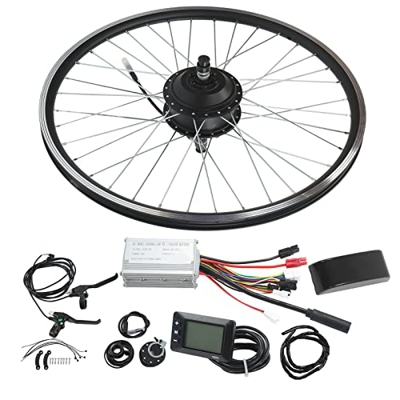 Keenso Kit de Conversión de Rueda Trasera de Bicicleta Eléctrica de 26 Pulgadas, Motor de Volante Giratorio Trasero de Bicicleta Eléctrica de 48V Y 25