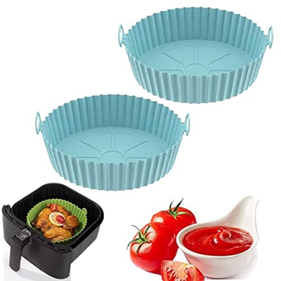 AHERAR Air Fryer Filters For Basket, 2PCS Air Fryer Silicone Baking Tray, Non-Stick Air Fryer Liners, Reusable Air Fryer Silicone Liners Round, Silico