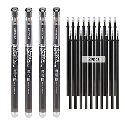 QAQHZW Bolígrafo con Borrador Pluma de Tinta Punta de 0,5 mm Bolis para Niños, Estudiantes y Adultos,4 Borrable Boligrafos de Gel y 20 Roller Recambio