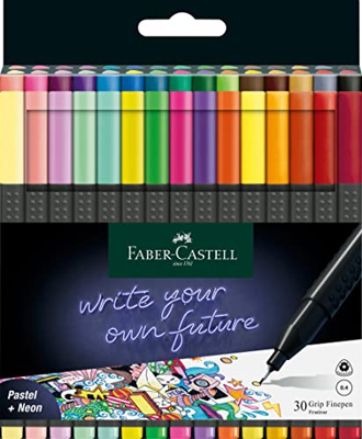 Faber-Castell Grip Finepen 151630 - Rotuladores de punta fina (punta de fibra de 0,4 mm, 30 unidades)