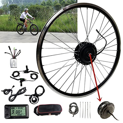 Niczu Kit de Conversión de Bicicleta Eléctrica, 48V 250W 500W Motor Cubo Transmisión Delantera, con Controlador y Acelerador de Pulgar, 20 24 26 27,5 