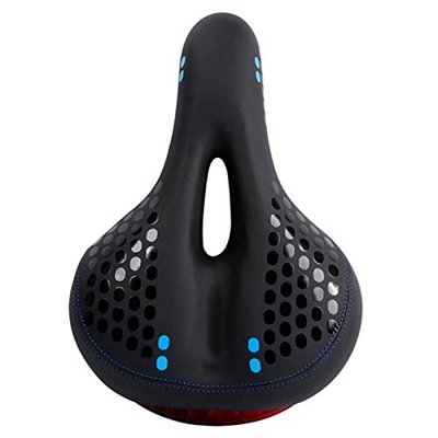 Asiento de Bicicleta, Montar de Bicicleta de Cuero Acolchado de Espuma para Hombres, Mujeres, con luz Trasera, Impermeable, Suave, Transpirable, Ajust