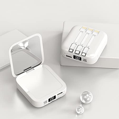 Batería De 5v 20000mah, Recargable Para TeléFonos MóViles Mini Banco De Energía PortáTil Espejo De Maquillaje Pantalla Digital Led Batería Externa Car