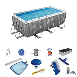 Pack Piscina Desmontable Tubular Bestway Power Steel Ratán 412x201x122 cm con Depuradora, Escalera, Cobertor y Kit de Limpieza características