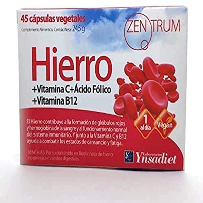 Hierro Suplemento 45 Cápsulas| Comprimidos de Hierro Vegetal | Energía, Concentración y Memoria | Hierro con Ácido Fólico + Vitamina C + Vitamina B12 