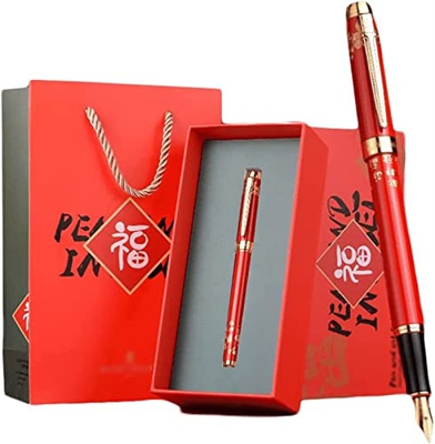 YQBUER Fuente Pen for Escribir Fuente Roja Diseño clásico de Estilo Chino Fountain Fuente Peso Fino 0.5 mm Nice Pens escribiendo Dibujo Dibujo Regalo 