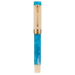 Jinhao 100 Centennial - Pluma estilográfica de resina azul-blanca, punta mediana de iridio y borde dorado características