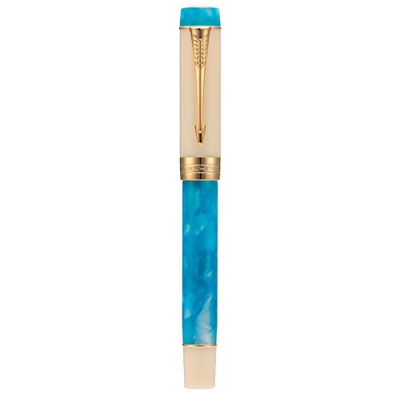 Jinhao 100 Centennial - Pluma estilográfica de resina azul-blanca, punta mediana de iridio y borde dorado