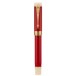 Jinhao 100 Centennial - Pluma estilográfica de resina roja-blanca, punta mediana de iridio y borde dorado características