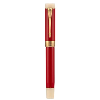Jinhao 100 Centennial - Pluma estilográfica de resina roja-blanca, punta mediana de iridio y borde dorado