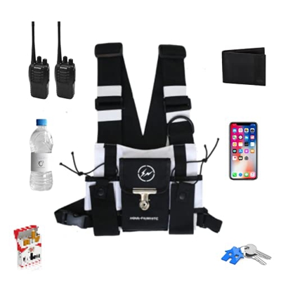 Chaleco de Pecho táctico, Radio walkie-Talkie Bolsillo en el Pecho Mochila Bolsa de Arnés Multifunción Universal Ajustable (Blanco)