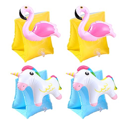4 bandas de natación para niños, muñequeras de animales de dibujos animados, brazaletes inflables para flamencos, ayuda a la natación, flotador para n